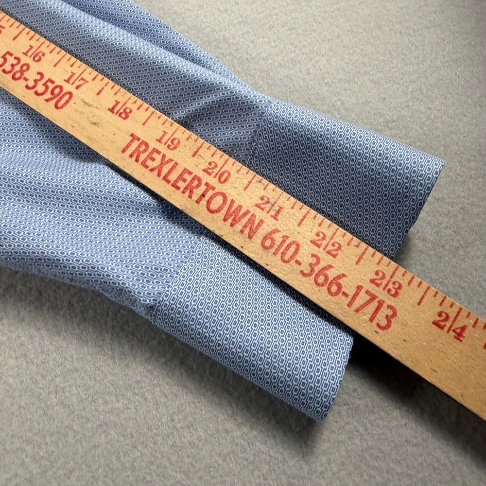 Hart Schaffner Marx Mens 16.5 33 Pima Cotton Non-Iron Blue Geometric Dress Shirt - Picture 9 of 11